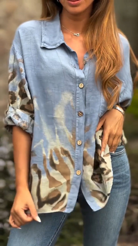 Ladies Lapel Breasted Printed Casual Top