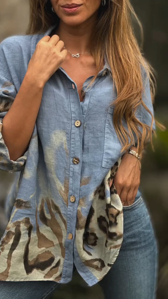 Ladies Lapel Breasted Printed Casual Top