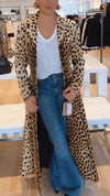 Women Lapel Leopard Print Casual Flared Coat