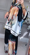 Women Round Neck Printed Loose Casual Suit