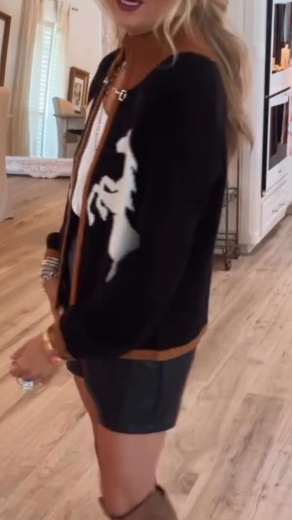 Ladies Patchwork Printed Casual Knitted Cardigan