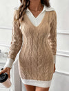 Womens Doll Collar Color Plug Knitted Short Dress