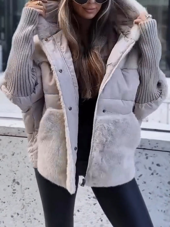 Women Spliced plush Casual Cotton Jacket