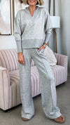 Women V-neck Patchwork Top + Pants Casual Suit