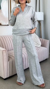 Women V-neck Patchwork Top + Pants Casual Suit