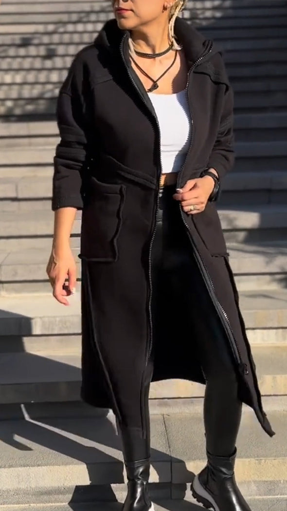 Womens Lapel Patchwork Long Casual Jacket