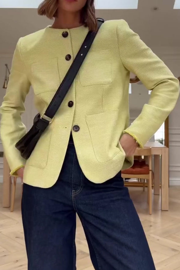 Women Elegant Office Crew Neck Short Jacket