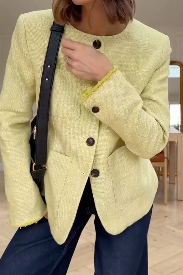 Women Elegant Office Crew Neck Short Jacket