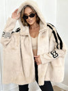 Women Plush Hooded Vertical Stripe Printed Casual Coat
