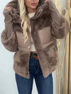 Women Hooded Plush Patchwork Casual Coat