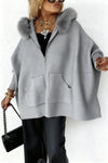 Women Fur Collar Solid Color Casual Jacket