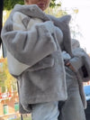 Women Plush Hooded Contrast Color Casual Coat