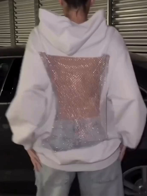 Women Hooded Hollow Mesh Sexy Casual Sweatshirt