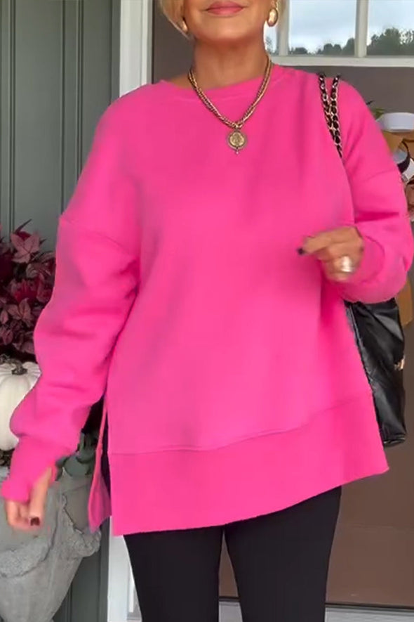 Women Round Neck Solid Color Casual Sweatshirt