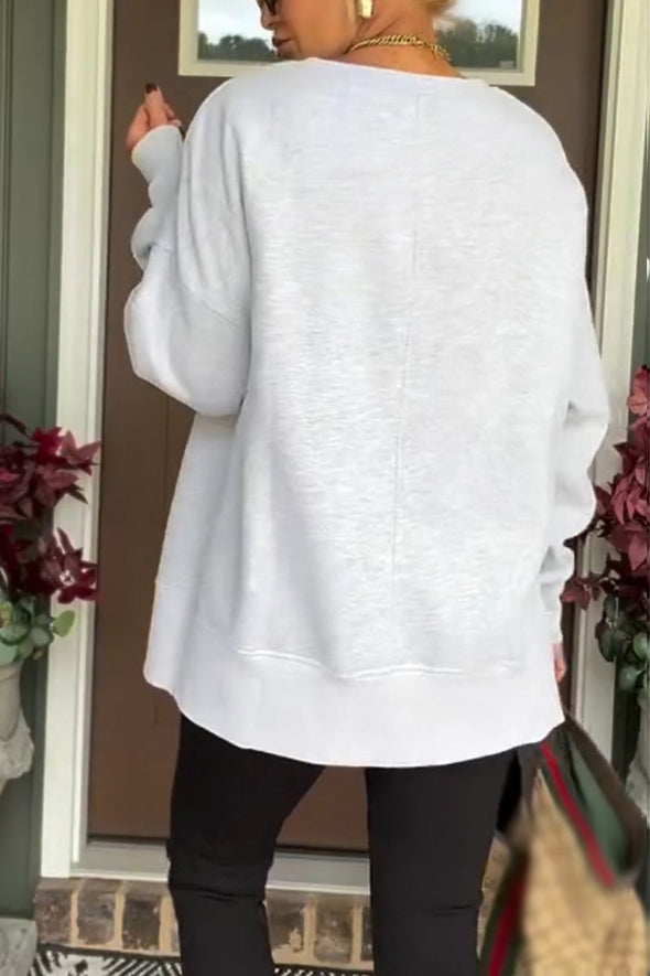 Women Round Neck Solid Color Casual Sweatshirt