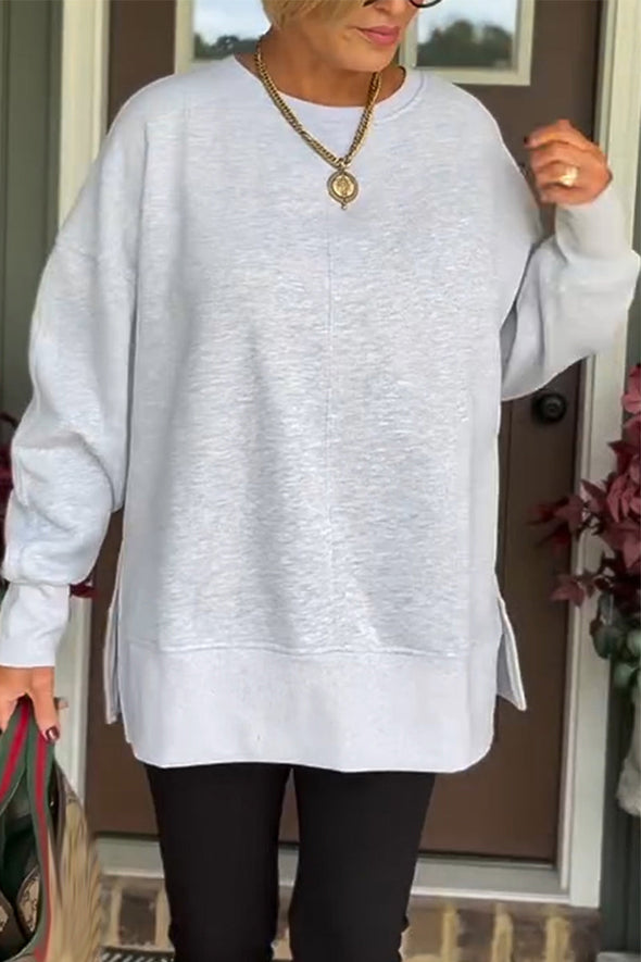 Women Round Neck Solid Color Casual Sweatshirt