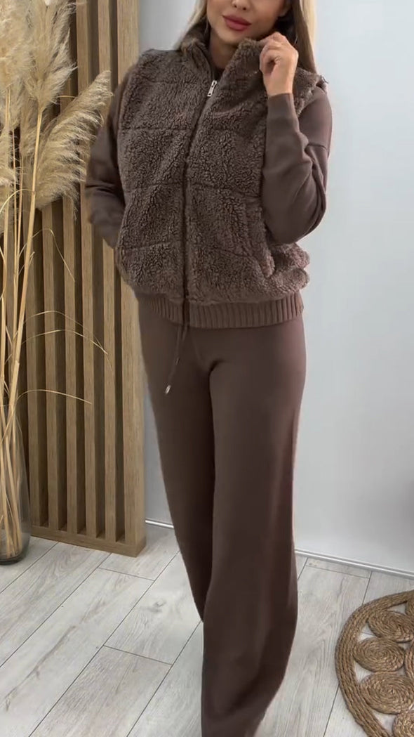 Women Solid Color Casual Three-piece Suit