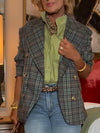 Women Lapel Plaid Temperament Commuter Jacket