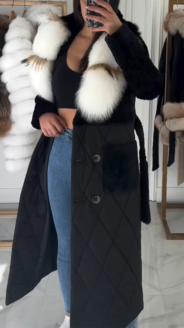 Women Fur Collar Patchwork Casual Coat
