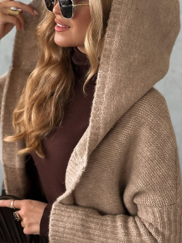 Women Hooded Knitted Contrasting Casual Coat