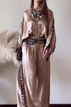 Women Casual Satin Leopard Print Shirt + Wide-Leg Pants Suit