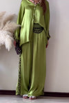 Women Casual Satin Leopard Print Shirt + Wide-Leg Pants Suit