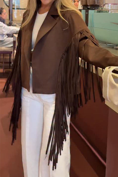 Women Western Tassel Suede Short Jacket