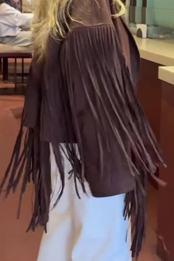 Women Western Tassel Suede Short Jacket