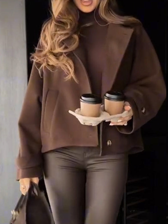 Women Lapel Solid Color Temperament Casual Jacket