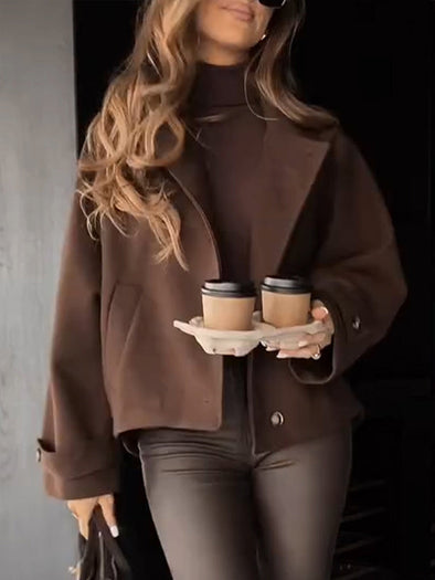 Women Lapel Solid Color Temperament Casual Jacket