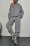 Women Button-down Hooded Jacket + Pants Casual Suit