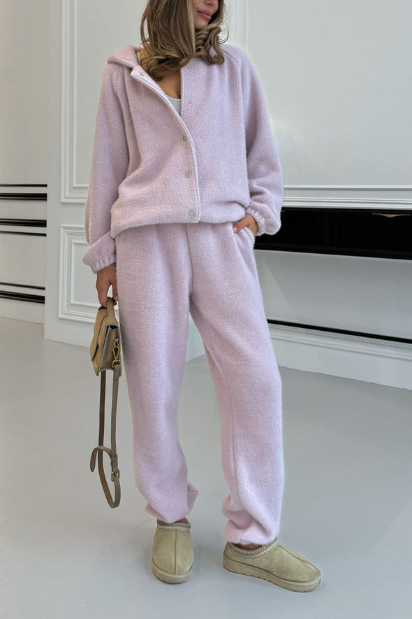 Women Button-down Hooded Jacket + Pants Casual Suit