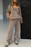 Women Button-down Hooded Jacket + Pants Casual Suit