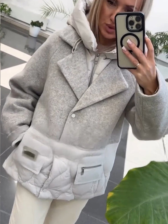 Women Lapel Splicing Fake Two-piece Casual Coat