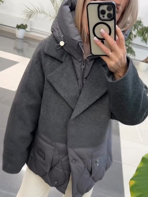 Women Lapel Splicing Fake Two-piece Casual Coat