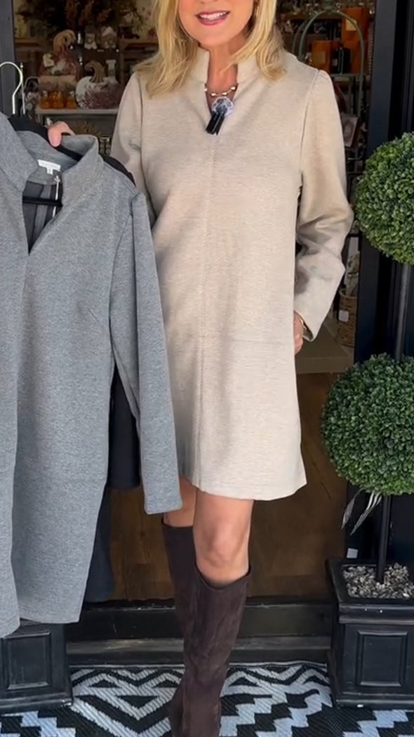 Women Round Neck Solid Color Casual Dress