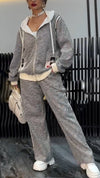 Women Hooded Drawstring Jacket + Pants Casual Set
