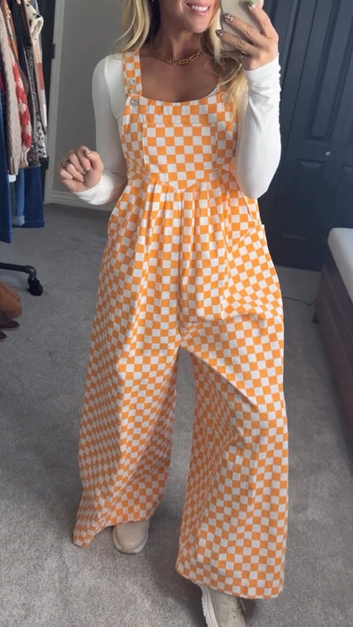 Women Plaid Thanksgiving Elements Splicing Casual Jumpsuit