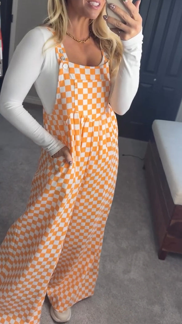 Women Plaid Thanksgiving Elements Splicing Casual Jumpsuit