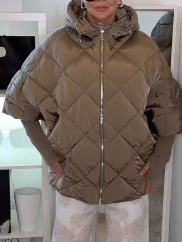 Women Hooded Zippered Splicing Knitting Casual Cotton Jacket