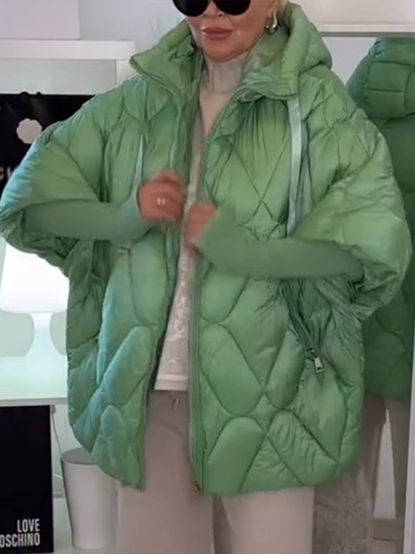 Women Hooded Zippered Splicing Knitting Casual Cotton Jacket