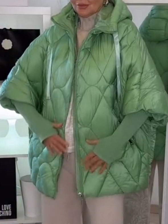 Women Hooded Zippered Splicing Knitting Casual Cotton Jacket