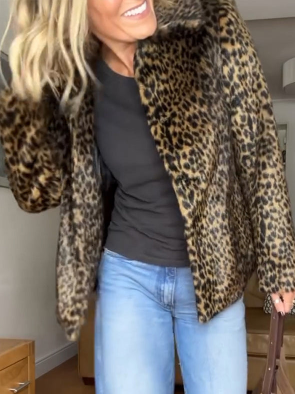 Women Lapel Leopard Print Casual Jacket