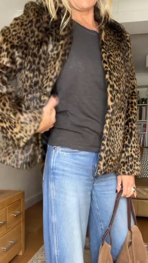 Women Lapel Leopard Print Casual Jacket