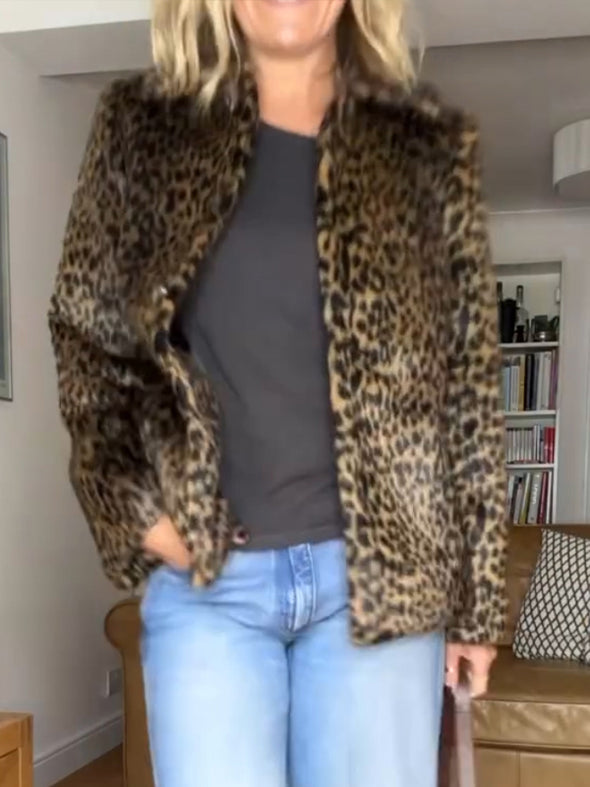 Women Lapel Leopard Print Casual Jacket