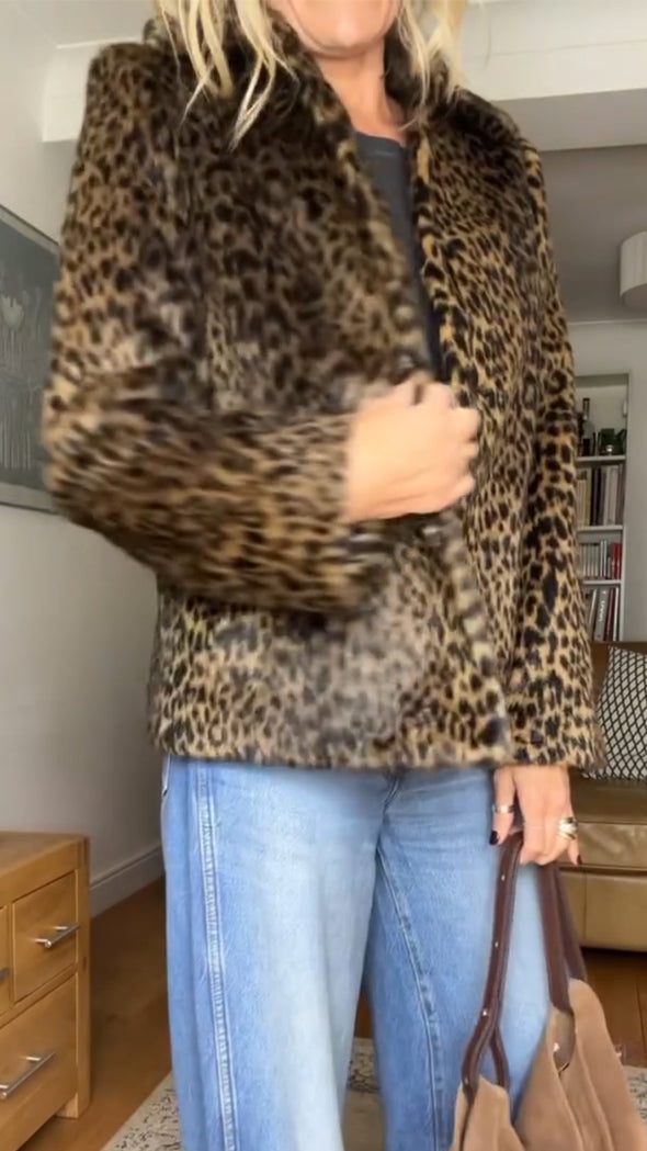 Women Lapel Leopard Print Casual Jacket