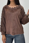 Women Elegant Lace Hollow Plush Long Sleeve Top