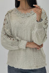Women Elegant Lace Hollow Plush Long Sleeve Top