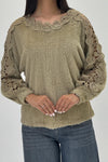 Women Elegant Lace Hollow Plush Long Sleeve Top