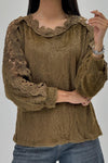 Women Elegant Lace Hollow Plush Long Sleeve Top